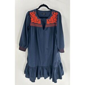 Women's J Crew Leda Embroidered Popover With Ruffle Hem Dress Size S